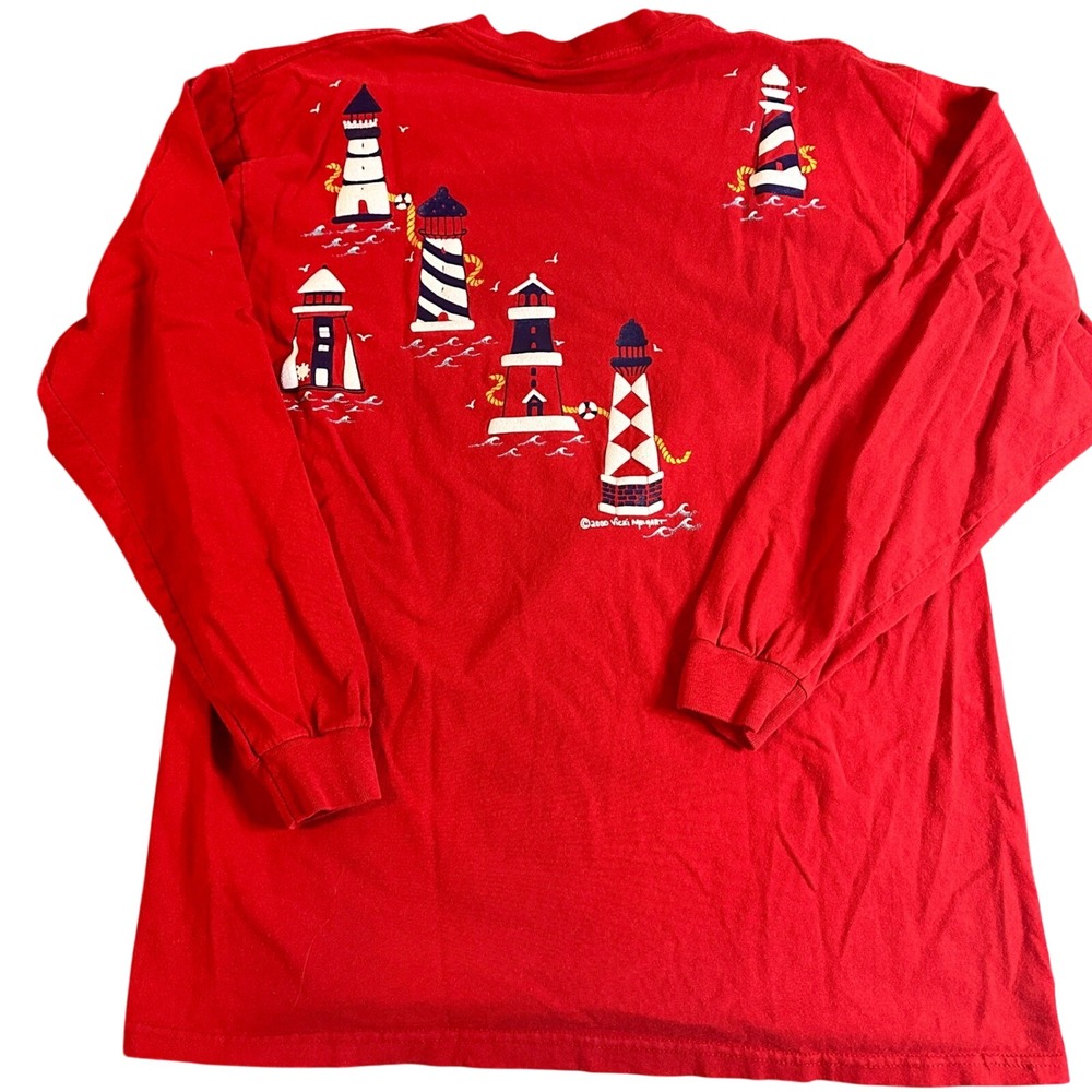 Vtg '00 Lighthouse Long Sleeve Shirt Red Delta Pro Weight Vicki Impastato Large